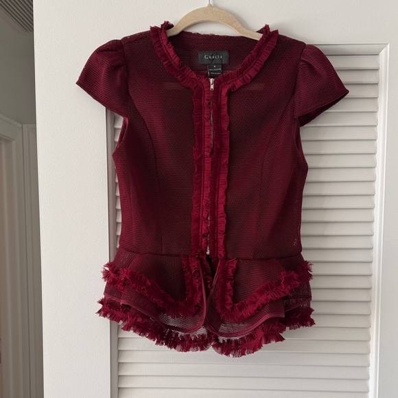 Gracia Deep Red Ruffled Blouse - Picture 1 of 1